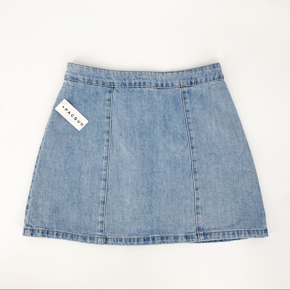 Pacsun Button Front A-line Denim Skirt Light Wash - Picture 2 of 8